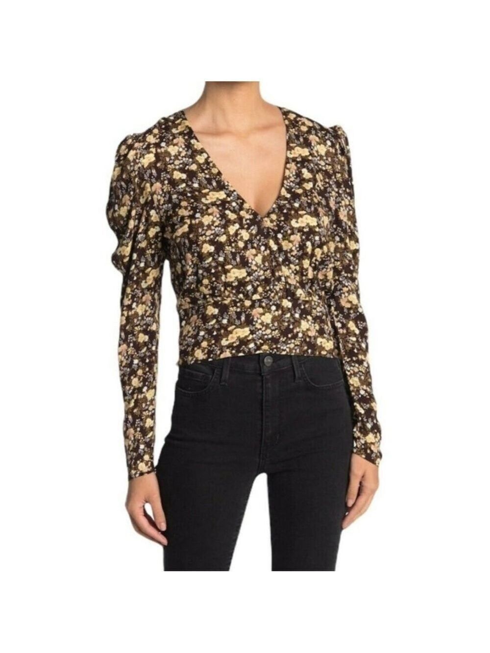 Afrm X Nordstrom Fall Bouquet Floral Print Puff Sleeve Crop Top